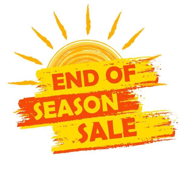 End of season sale with summer sun sign, yellow and orange drawn — Stock Photo, Image