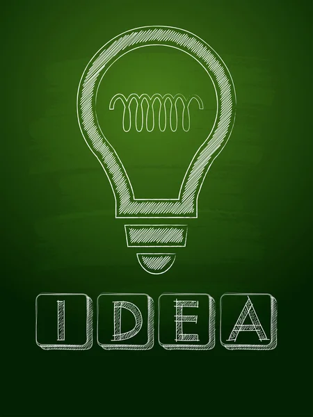 Idea and light bulb sign over green blackboard — Stock Photo, Image