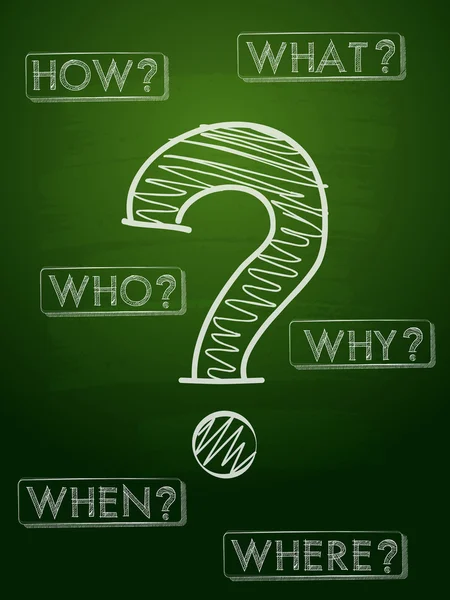 Question sign and question words over green blackboard — Stock Photo, Image