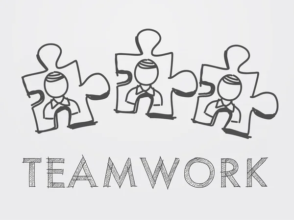 Teamwork and puzzle pieces with person — Stock Photo, Image