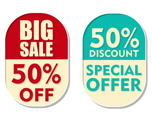 50 percent off discount, big sale and special offer, two ellipti — Stock Photo, Image