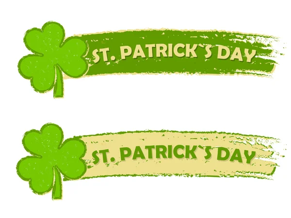 Saint Patrick avec des signes de trèfle, deux bannières vertes dessinées — Photo