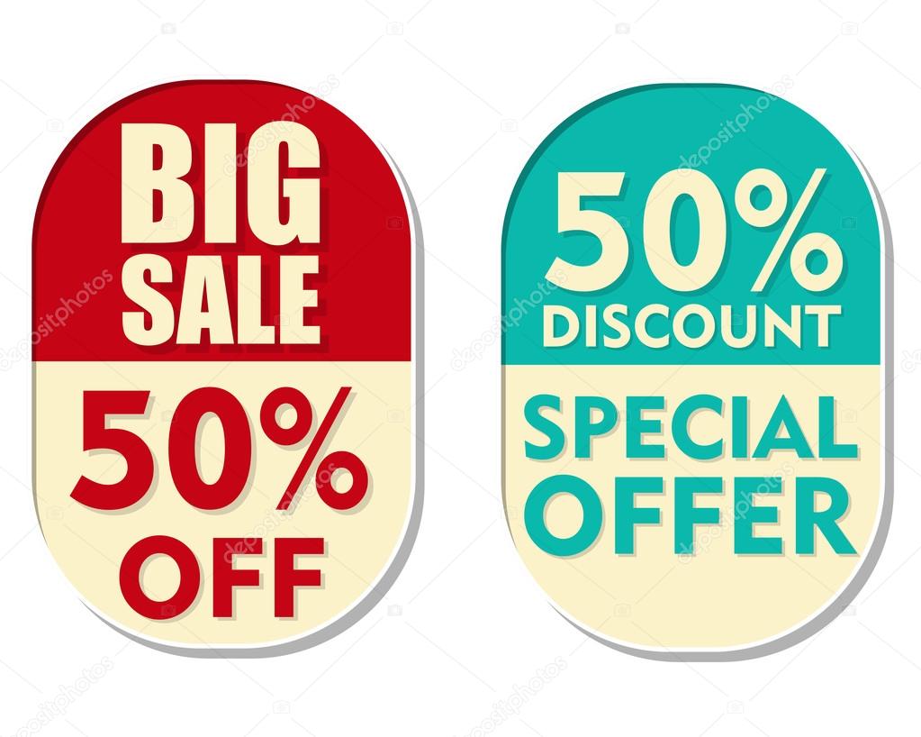 50 percent off discount, big sale and special offer, two ellipti