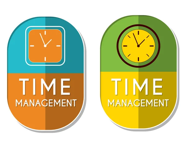 Zeitmanagement mit Uhrenzeichen, zwei elliptische Beschriftungen — Stockfoto