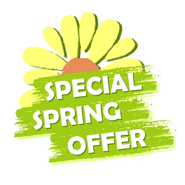 Special spring sale with flower, green drawn label — Stock Photo, Image