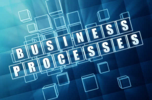 Business processes in blue glass blocks — Stock Photo, Image