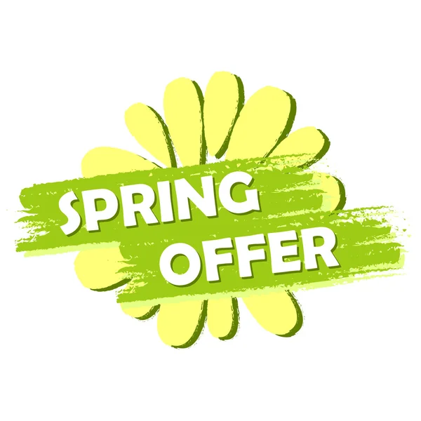 Spring offer with flower, green drawn label — Stock Photo, Image