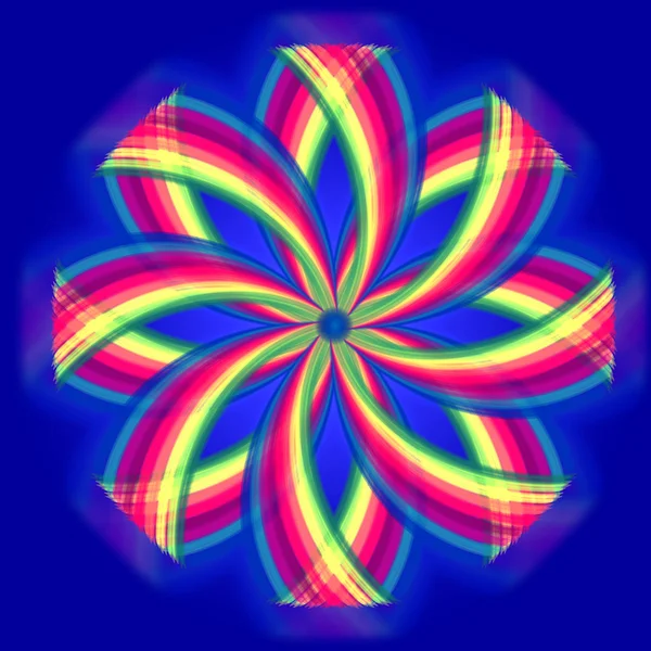 Mandala flower, rainbow colors in circles over blue — Stock Photo, Image