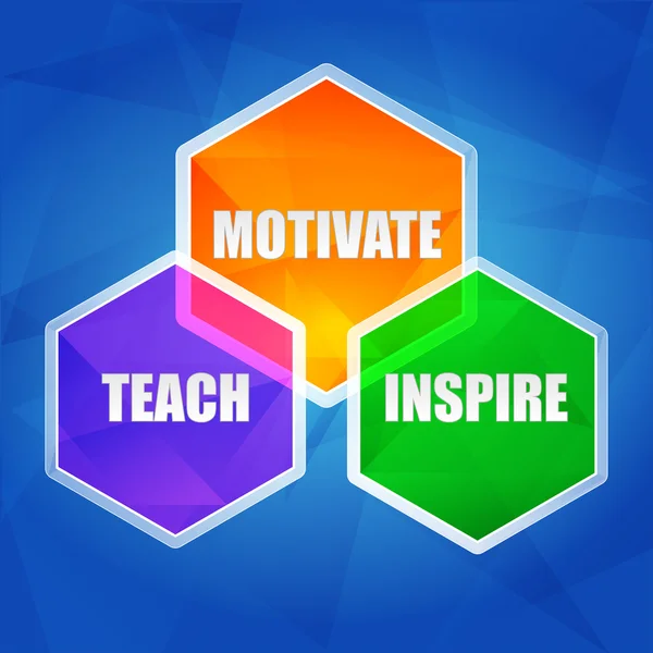Teach, inspire, motivate in hexagons, flat design — Stock Photo, Image