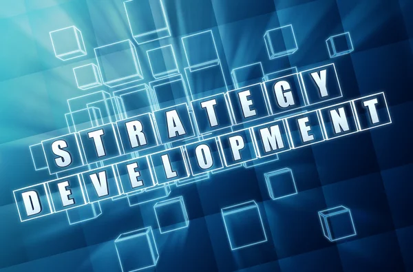 Strategy development in blue glass cubes — Stock Photo, Image