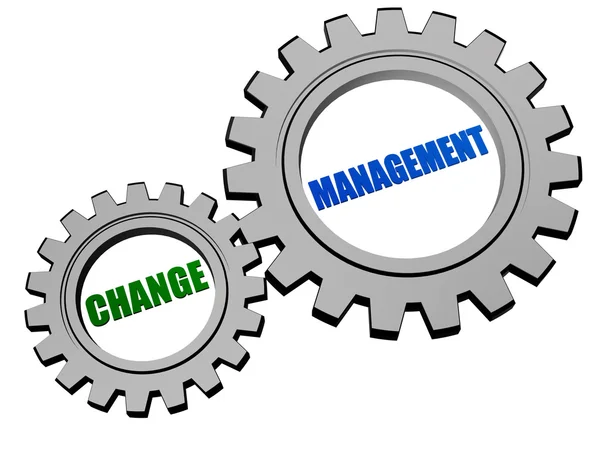 Change management Change management in zilver grijs versnellingen — Stockfoto