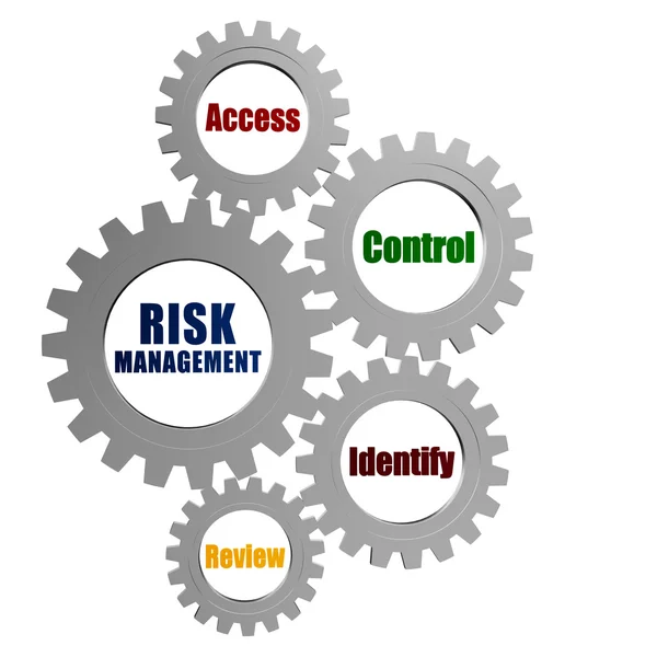 Управление рисками и бизнес-концепция слов в серебристо-серых передачах — стоковое фото