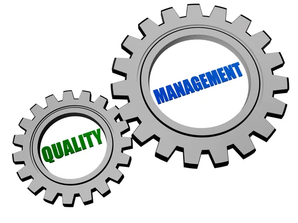 Quality management in silver grey gears — Stock Photo, Image