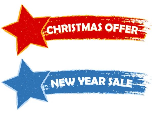 Christmas offer, new year sale - two drawn banners — Stock Photo, Image