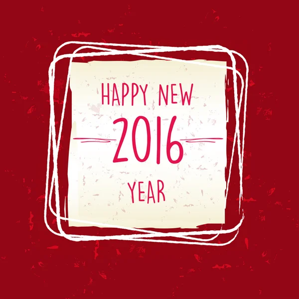 Mutlu yeni yıl 2016 çerçevesinin üzerine kırmızı eski kağıt arka plan — Stok fotoğraf