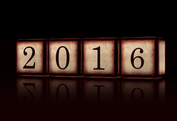 Nuovo anno 2016 in cubi di legno 3d su sfondo nero — Foto Stock