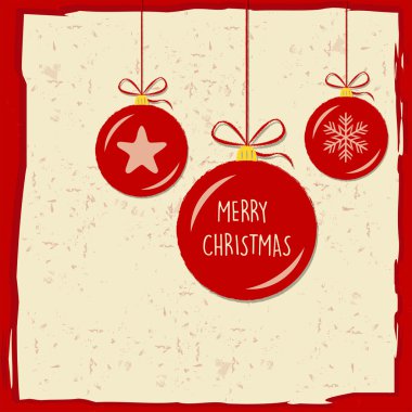 mutlu Noeller Noel topları kırmızı çerçevesinde, tebrik kartı
