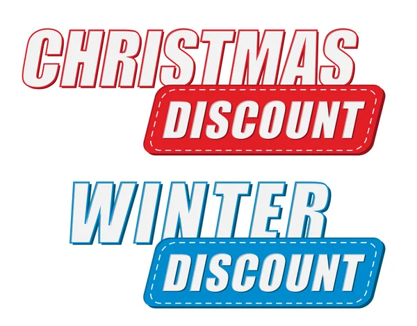 Jul och vinter rabatt i två färger etiketter, platt design — Stockfoto