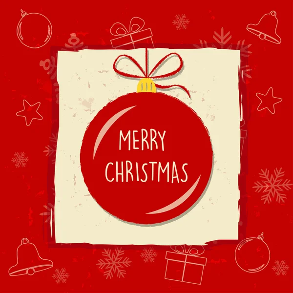 Feliz Natal na bola de Natal no quadro vermelho, cartão de saudação — Fotografia de Stock