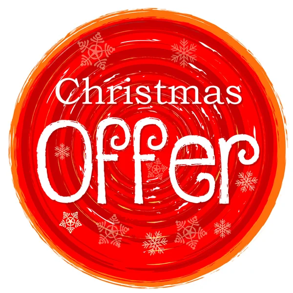 Christmas offer on circular drawn red banner with snowflakes — Stock Photo, Image