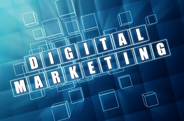 Digital marketing in blue glass cubes — Stock Photo, Image