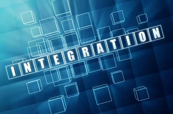 Integracja w niebieskie szkło kostki — Zdjęcie stockowe