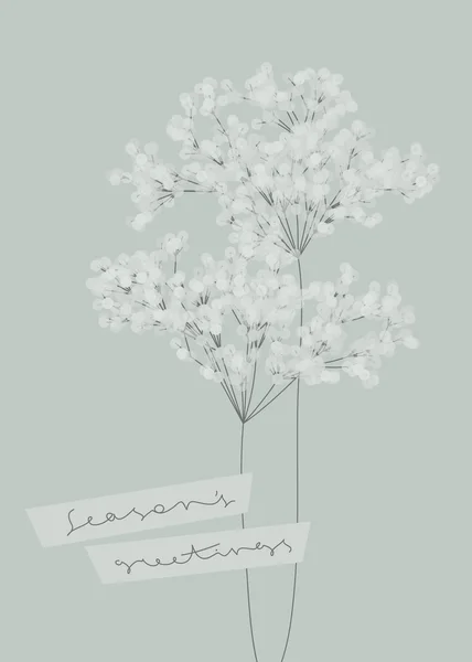 Tarjeta navideña con ramas nevadas y texto de saludo de temporada. Diseño vectorial — Vector de stock