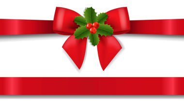 Holly Berry ile Kırmızı Yay İzole Beyaz Arkaplan