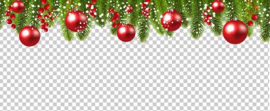 Holly Berry ve Taşaklarının Şeffaf Arkaplanlı Xmas FireTree Sınırı