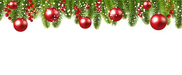 Frontière de sapin de Noël avec Holly Berry et boules — Image vectorielle