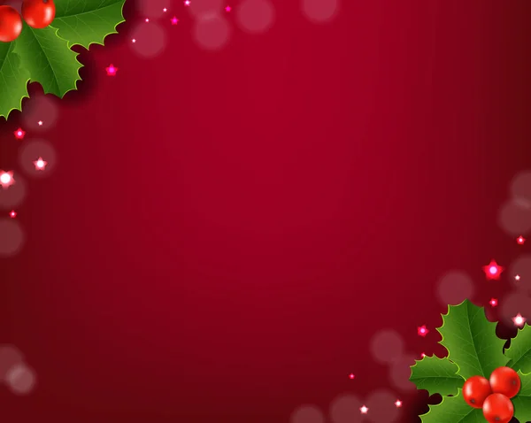 Postal de Navidad con Holly Berry fondo rojo — Archivo Imágenes Vectoriales