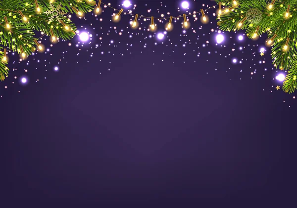 Scheda di Natale con albero di abete e sfondo viola — Vettoriale Stock