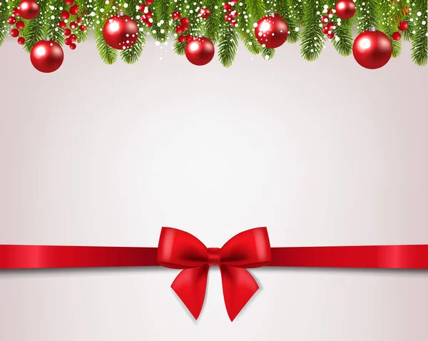 Cartão de Natal com e fundo de fita vermelha de seda — Vetor de Stock