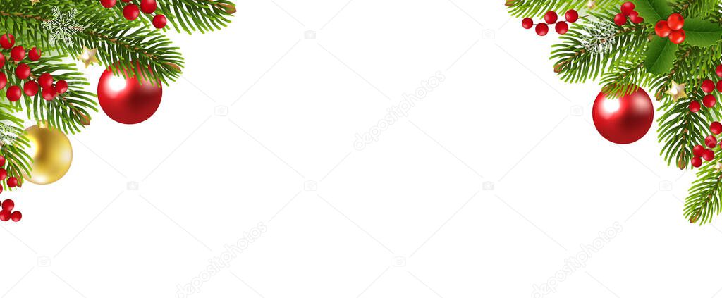 Xmas Card With Fir Tree And White Background