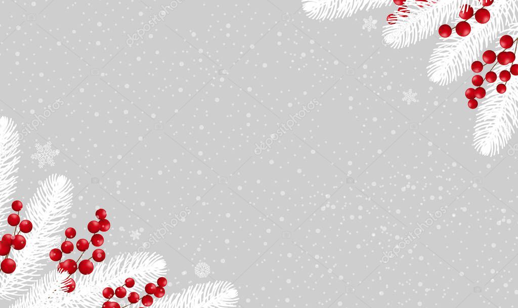Winter Poster With Holly Berry White Background