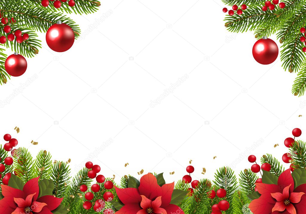 Christmas Postcard With Poinsettia Border With White Background