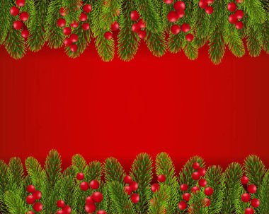 Holly Berry ve Kızıl Arkaplanlı FireTree Sınırı