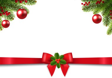 Noel kartpostalında Poinsettia Sınırı Holly Berry ve Ribbon