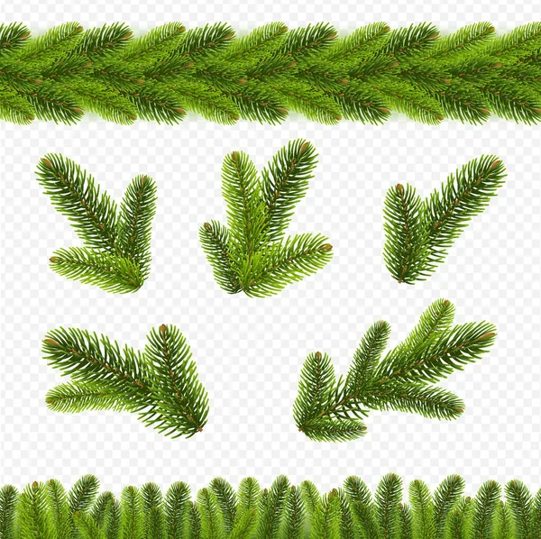 Christmas Fir Tree Branches Grenzen Transparante achtergrond — Stockvector