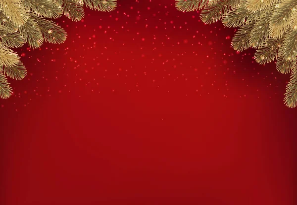 Rami di abete dorato di Natale sfondo rosso — Vettoriale Stock