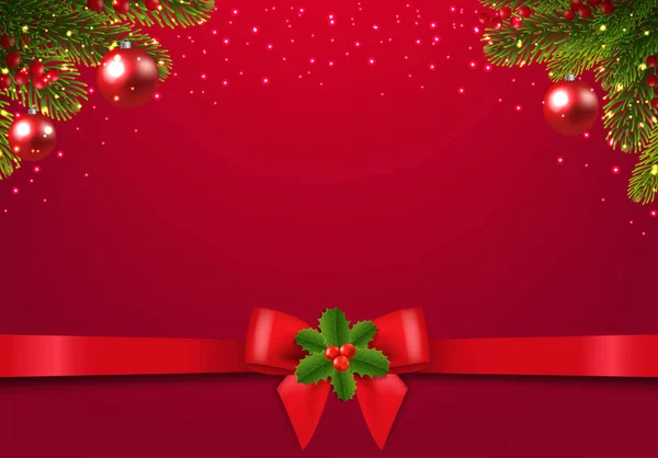 Postal de Navidad Con Frontera Poinsettia Con Holly Berry Fondo Rojo — Vector de stock