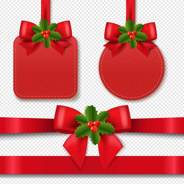 ( 영어 ) Christmas Red Sale Label With Red Silk Ribbon Transparent Background — 스톡 벡터