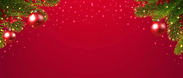 Tarjeta de Navidad con abeto y fondo rojo — Archivo Imágenes Vectoriales