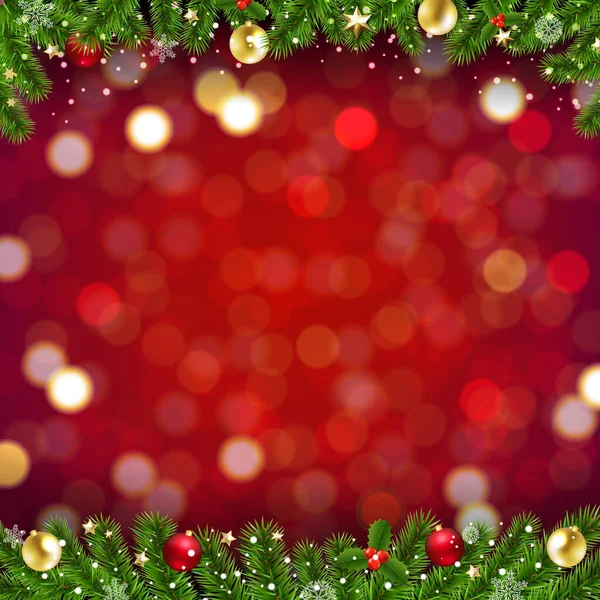 ハッピーニューイヤー｜バナー赤の背景とクリスマスの境界線 — ストックベクタ