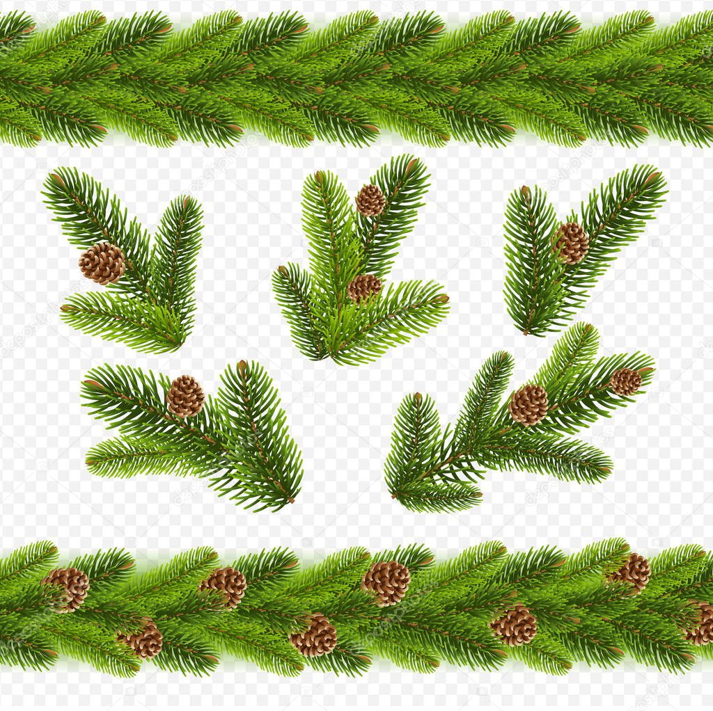 Christmas Fir Tree Branches And Cones Borders Transparent Background