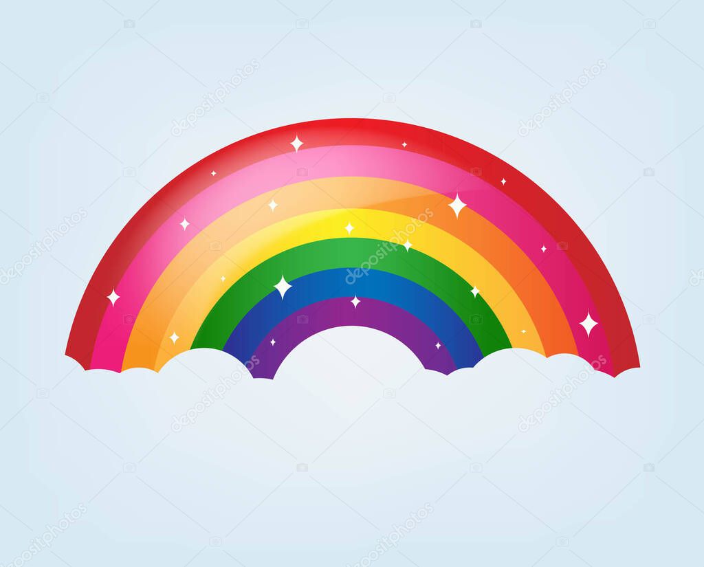 Cartoon Rainbow With Stars And Blue Background