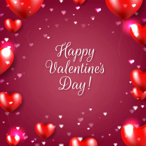 Valentines Day Poster With Red Hearts Red Background — Stock Vector