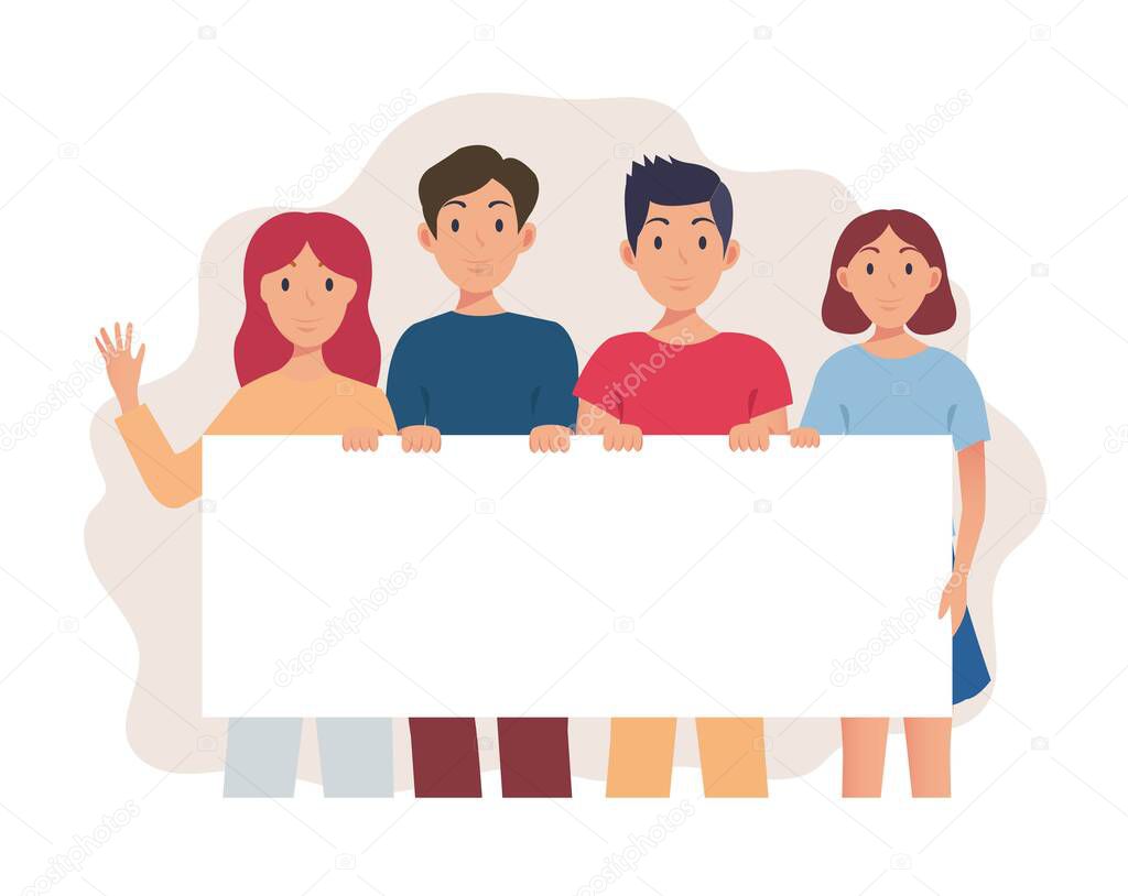 Group Of PeopleI llustration Set Isolated With Banner