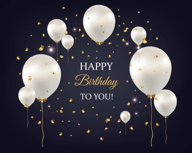 Beyaz Balonlu Mutlu Yıllar Kartı