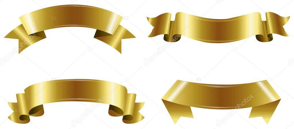 Golden Ribbons Set Isolated White Background